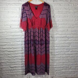 Enfocus Womens Dress 20W Plus Midi Sheath Sheer Sleeve Purple Red GEO97E
